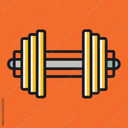 Stylized dumbbell icon with orange background