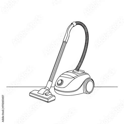One continuous line Art drawing of electric vacuum cleaner home appliance. with white background