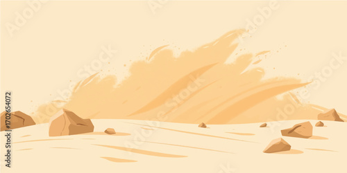A lonely camel travels across the hot, arid sand dunes under the setting sun