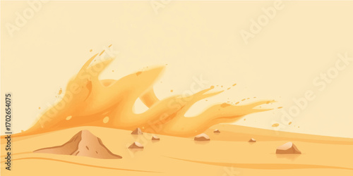 Vector art of golden sand dunes in the hot desert under a vibrant orange sky, perfect for a striking summer wallpaper