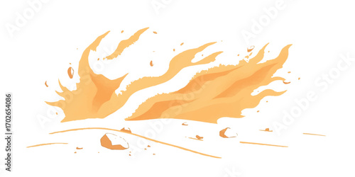 Abstract watercolor fiery orange ink splash with a fire flame pattern on a white background