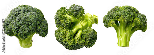 Three fresh broccoli florets against a black background (1)