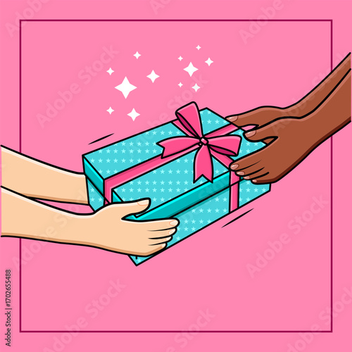 Hands Giving Gift Box Donation Of Diversity People Support And Charity Concept Vector Illustration