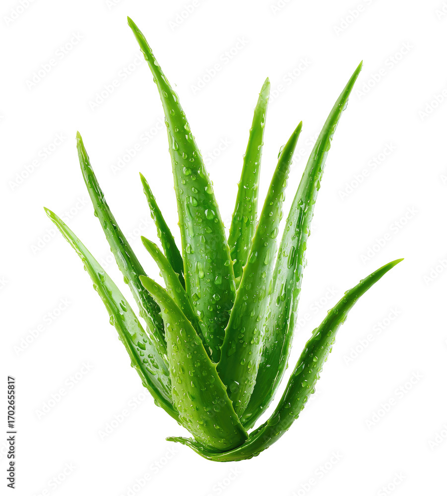 Obraz premium Aloe vera plant, vibrant green, with water droplets