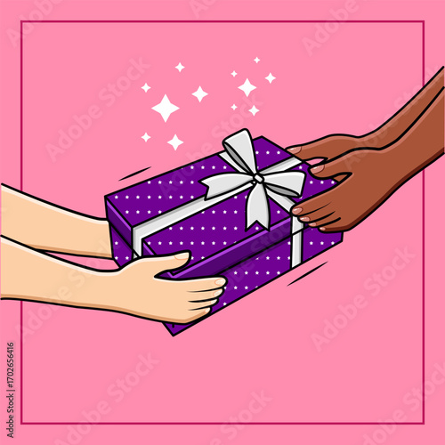 Hands Giving Gift Box Donation Of Diversity People Support And Charity Concept Vector Illustration