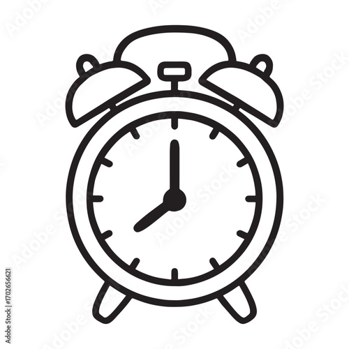 Classic alarm clock icon shows time passing by silhouette white background