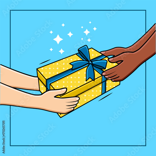 Hands Giving Gift Box Donation Of Diversity People Support And Charity Concept Vector Illustration
