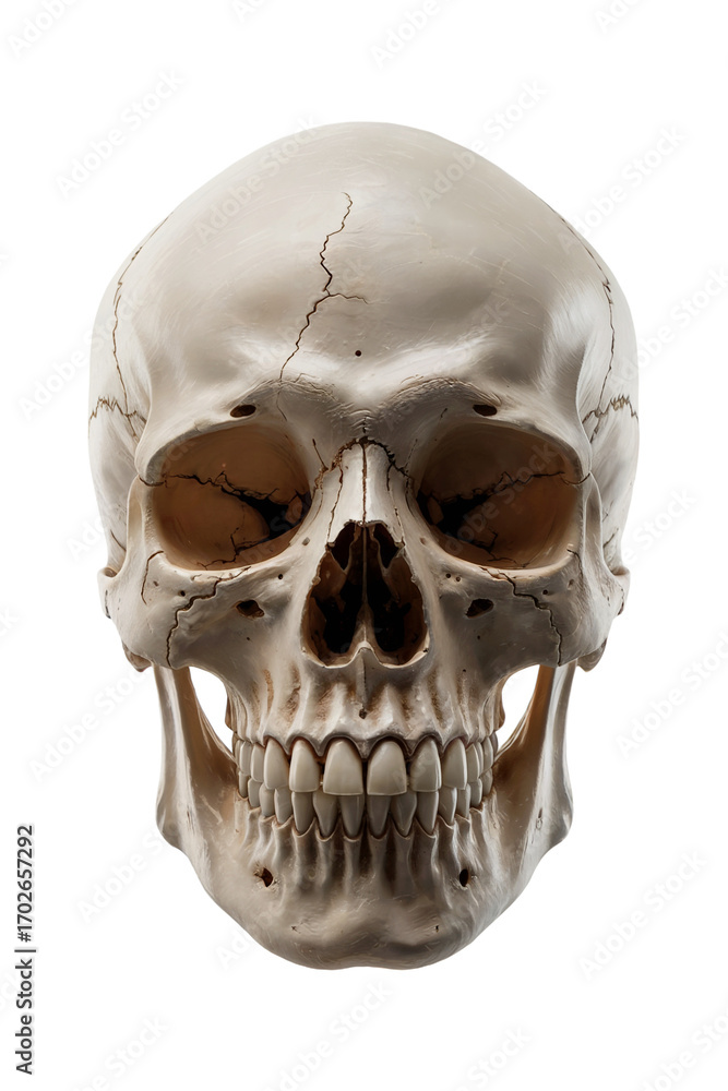 Fototapeta premium Anatomical Human Skull Front View png Isolated on PNG cutout background