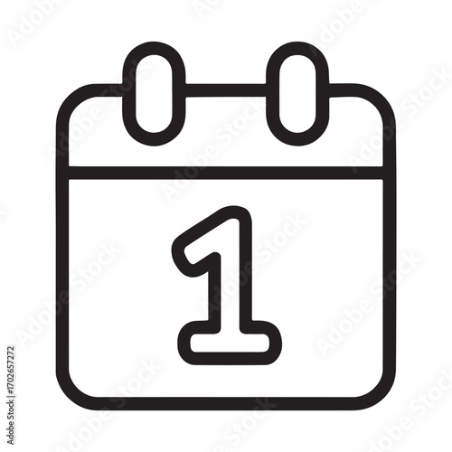 Calendar icon with number one for first day planning silhouette white background