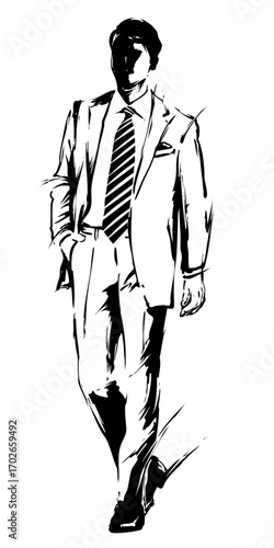 Businessman in Suit – Modern Japanese Ink Art (Sumi-e Style)