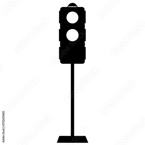 Silhouette of a traffic light with two lit circles on transparent background