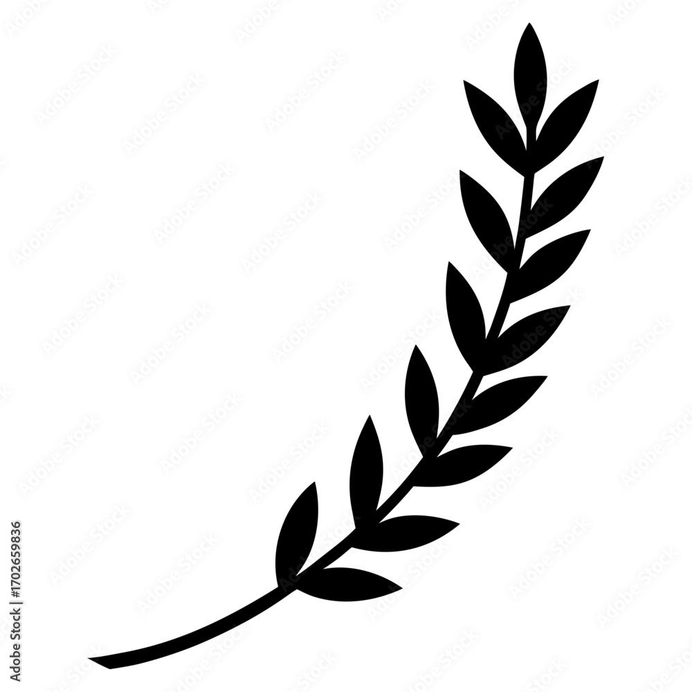 Fototapeta premium A single black branch with leaves on a white ground on transparent background