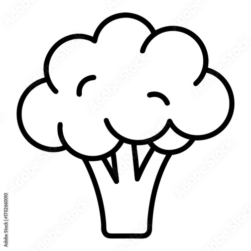 Outline drawing of a single head of broccoli plant on transparent background