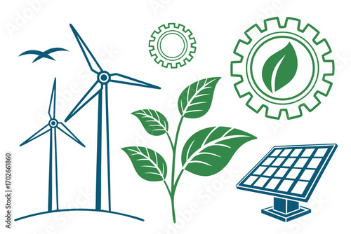 wind turbine and solar panels