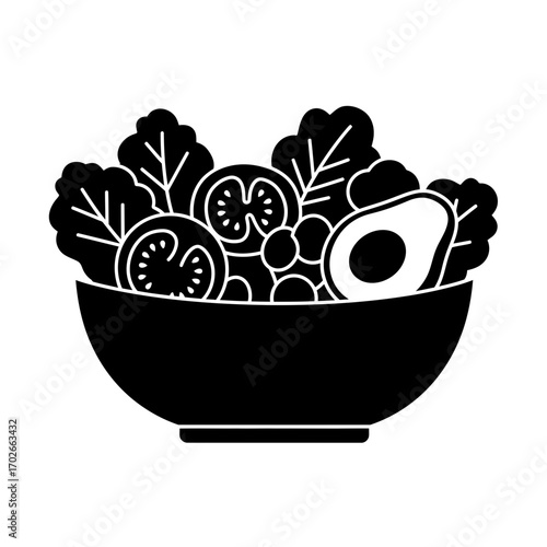 Salad Bowl Icon – Fresh Vegetable Food Symbol Silhouette Vector