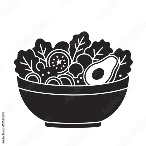 Salad Bowl Icon – Fresh Vegetable Food Symbol Silhouette Vector