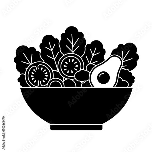 Salad Bowl Icon – Fresh Vegetable Food Symbol Silhouette Vector