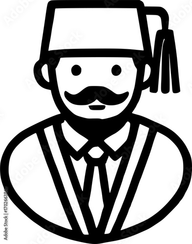 Turkish Man Wearing Fez sign, symbol, vector, art