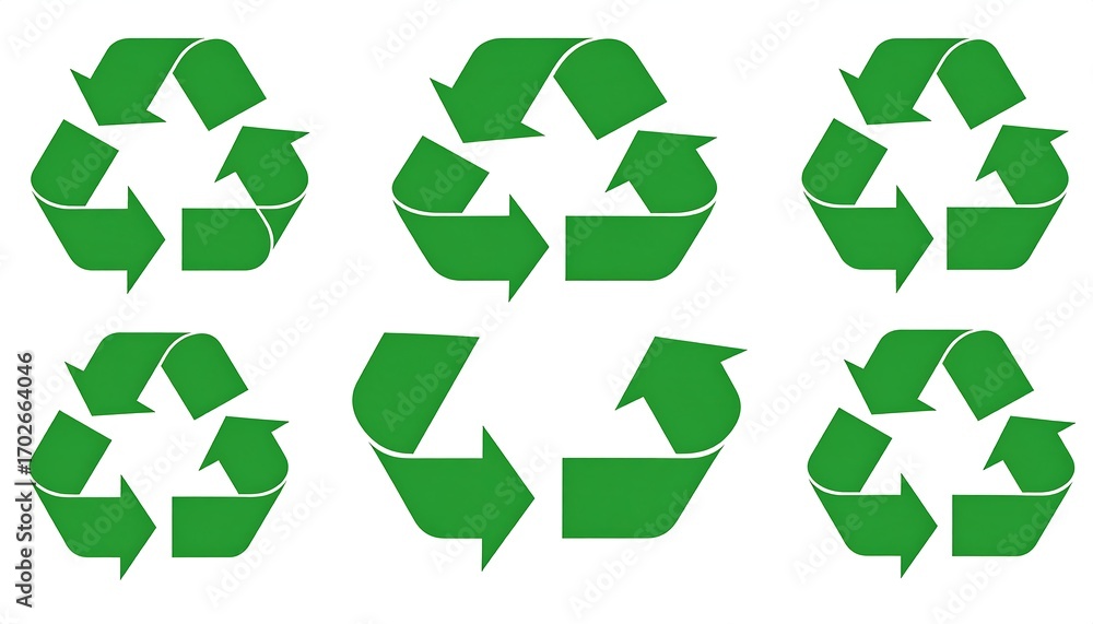 Fototapeta premium Six green recycle symbols