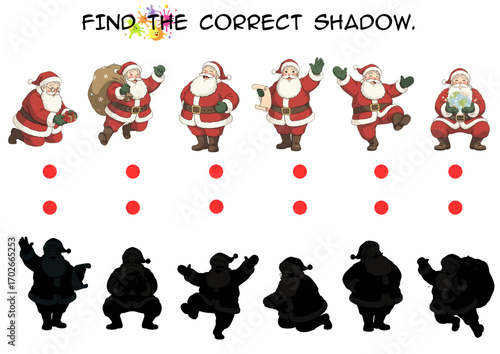 Santa Claus characters with shadows for children’s educational game  