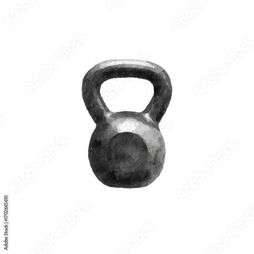 Watercolor painting of a kettlebell on black background, cut out