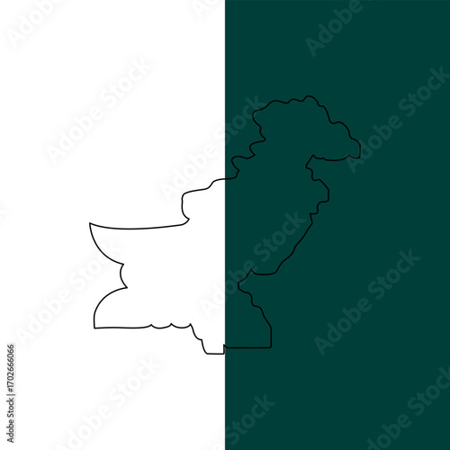 Outline Map Of Pakistan Line Art Map On Half White And Green Background Vector Illustration