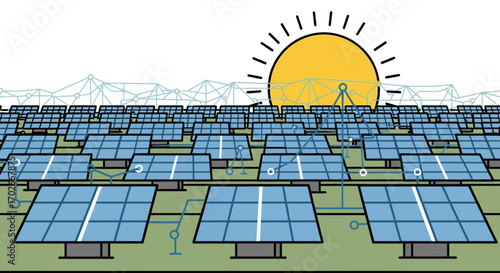 Vast Solar Panel Array Under a Bright Sun, Representing Renewable Energy and Sustainable Power Generation