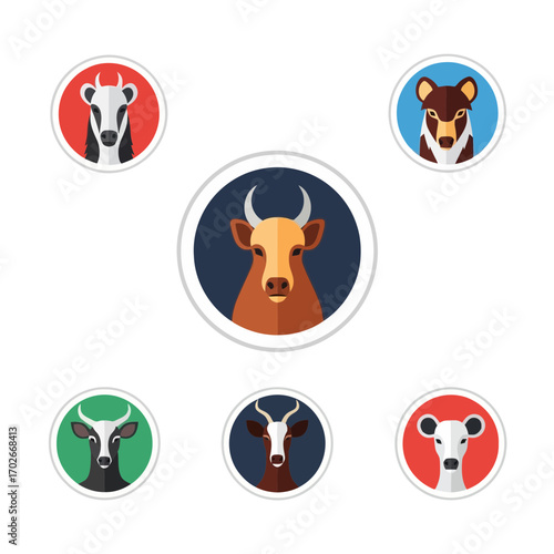 Collection of animal head icons silhouette isolated on white background