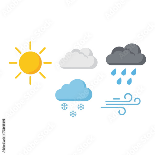 Collection of weather icons silhouette isolated on white background