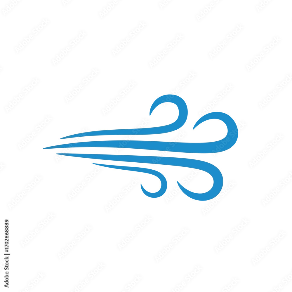 Fototapeta premium Blue wind blowing silhouette isolated on white background