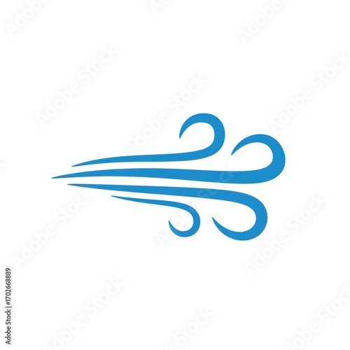 Blue wind blowing silhouette isolated on white background