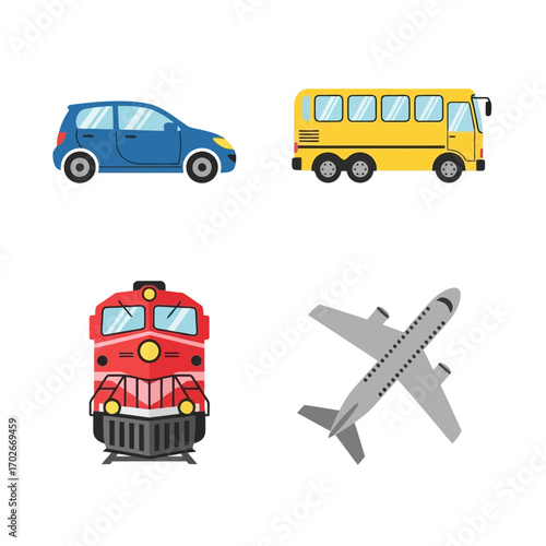 Set of transportation vehicles isolated on white background silhouette