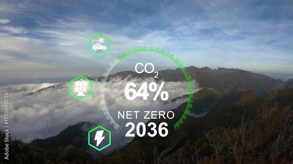 Digital dashboard of CO2 level gauge percentage drop down to 0. Net ...