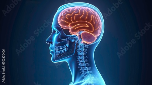 futuristic digital x ray of brain 3d render