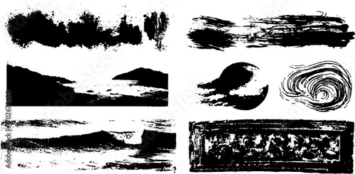 Black ink abstract borders and scribbled lines set for design elements
