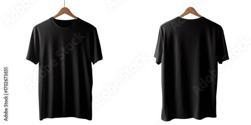 Two black t-shirts on a hanger