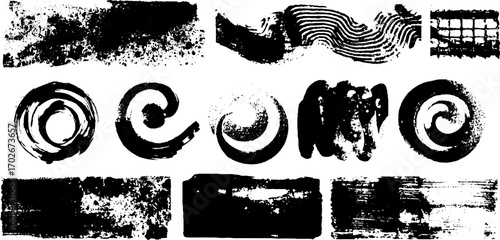 Black ink abstract borders with zigzag cuts and broken patterns for creative design