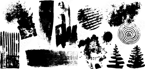 Abstract black ink border set with zigzag and broken patterns for artistic design