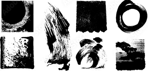 Chaotic black ink abstract texture set with scribbles and brushes for creative design