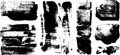 Abstract black ink texture set with jagged blocks and rough strokes for creative design