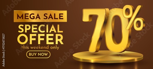 70 percent with podium. Sale, discount or bonus concept. Vector illustration