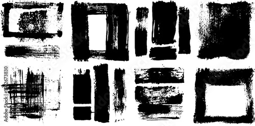 Black ink abstract texture set with jagged blocks for creative design projects