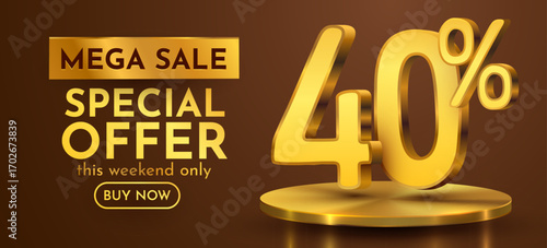 40 percent with podium. Sale, discount or bonus concept. Vector illustration