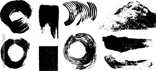Abstract black ink texture collection with scribbled lines for design projects