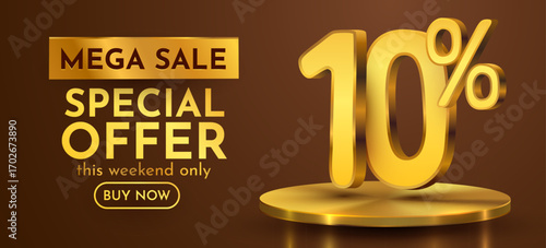 10 percent with podium. Sale, discount or bonus concept. Vector illustration