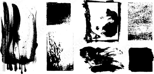 Monochrome abstract ink collage fragments for creative design