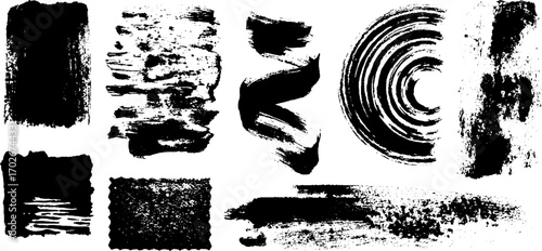 Black ink texture set with dynamic brush strokes for artistic designs