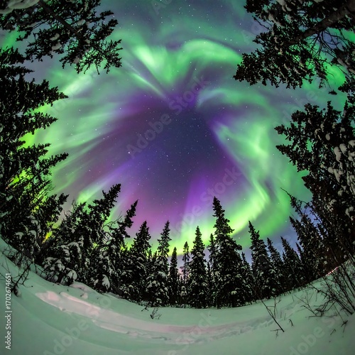 Northern Lights over wintry forest