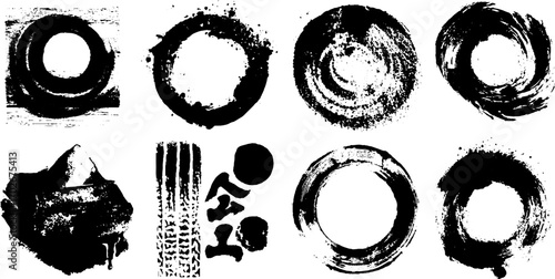 Black ink mystical border set with runes and ritual marks for creative designs