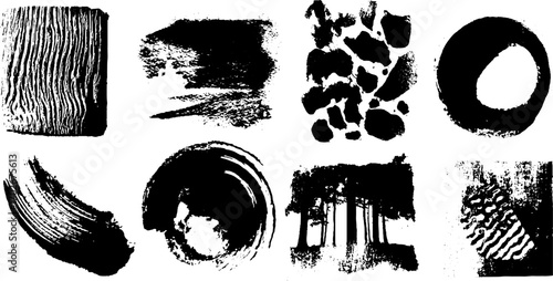 Abstract black ink textures and organic tree bark lines for creative design projects